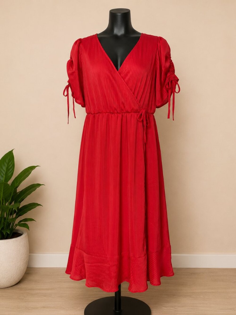 Torrid Racing Red Satin Dobby Wrap Midi Dress 3X NWT